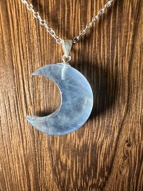 Aquamarine Crescent Moon on Sterling Silver Bail and Silver Plated Box Chain